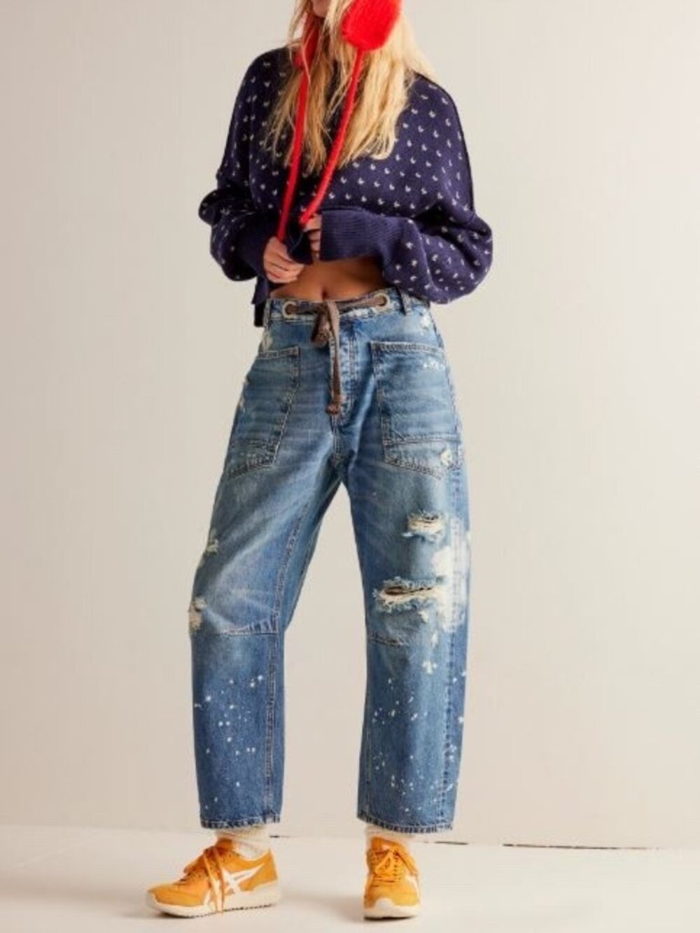 Free People We The Free Moxie Low Slung Pull On Barrel Jean Truest Blue XS